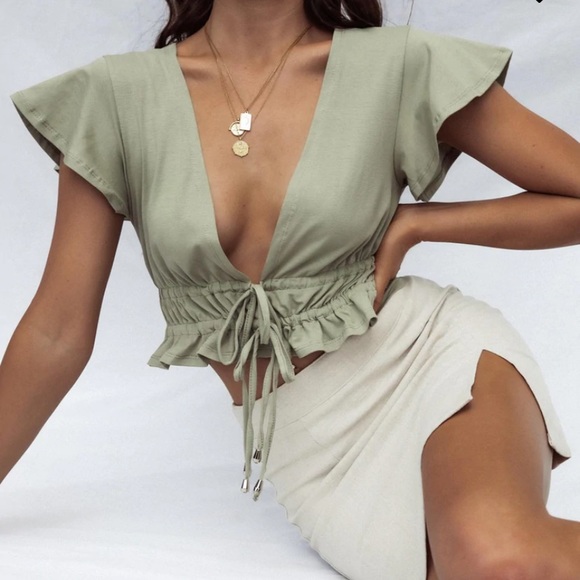 PRINCESS POLLY JAMISON REID CROP TOP KHAKI - Picture 2 of 2